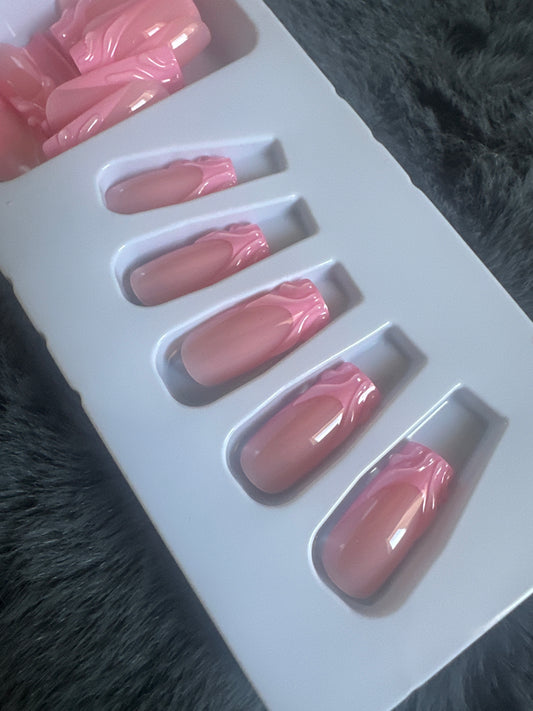 Pink textured French tip nails